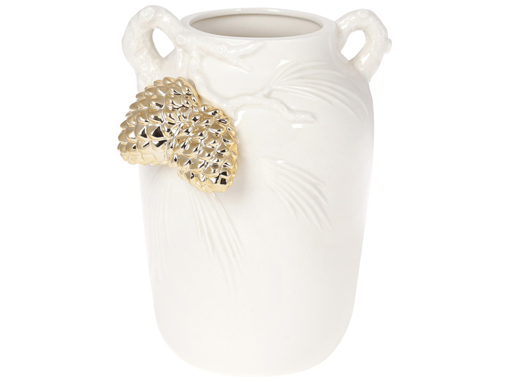 Ваза с ручками и объемным декором Шишки, цвет - белый с золотым, цвет - белый с золотым