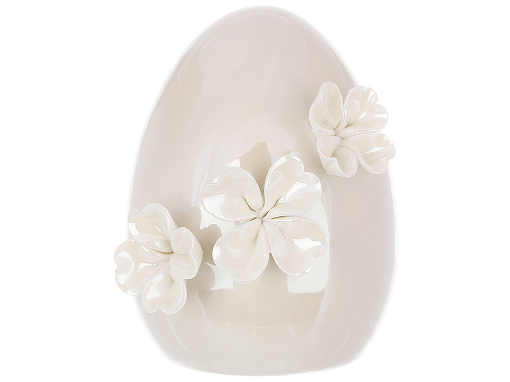 Декор в форме яйца с цветами, 13,5см, цвет – перламутровый белый