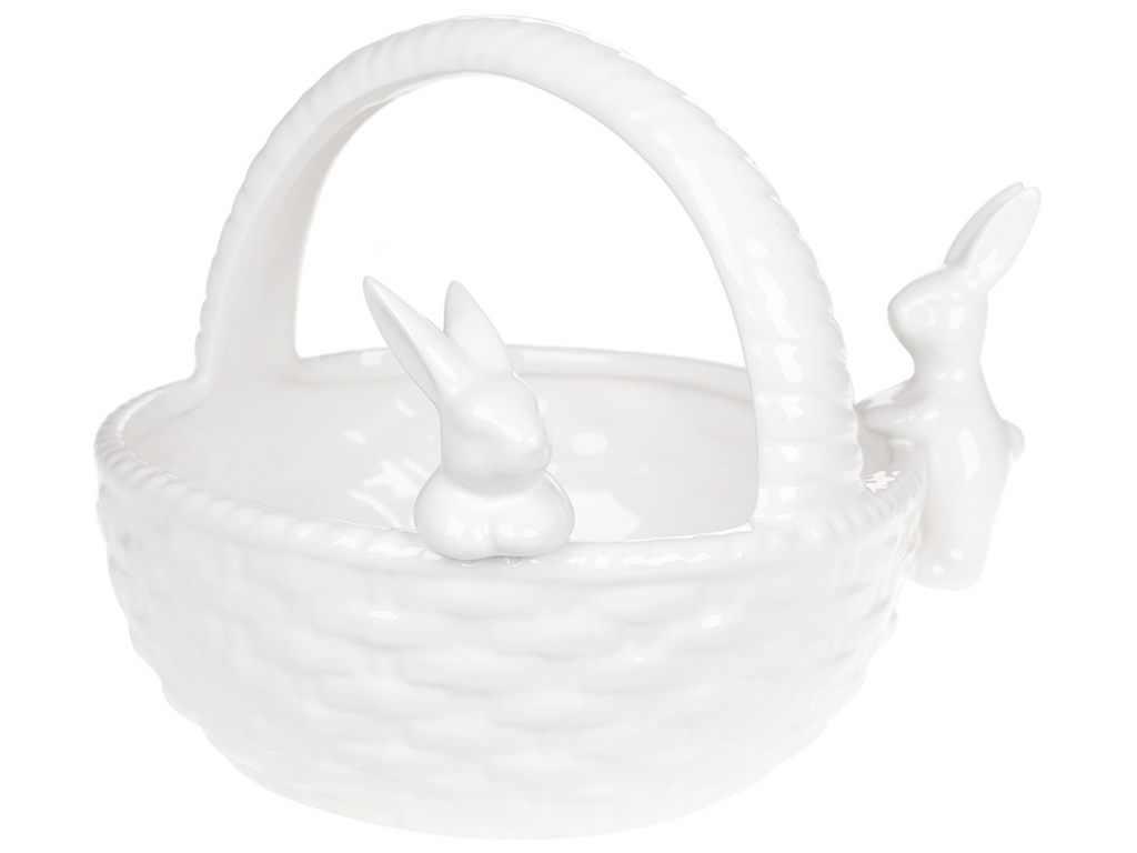Цукерниця/кашпо Зайчики в кошику, 22см, колір – білий