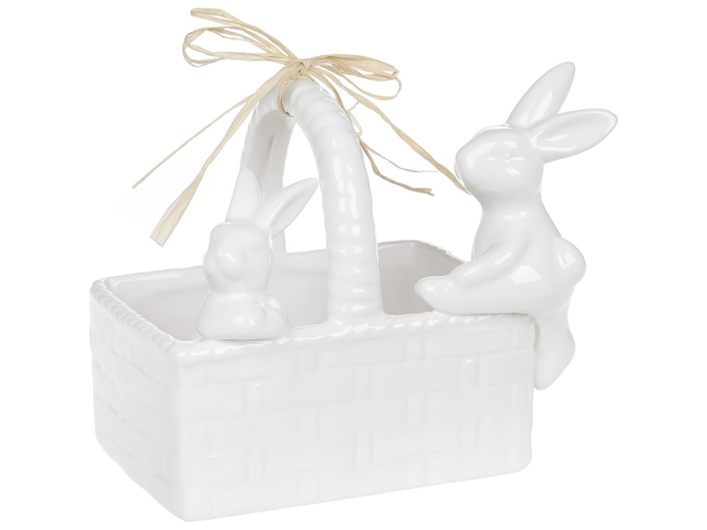 Декоративная керамическая корзина Зайка, 16см, цвет – белый