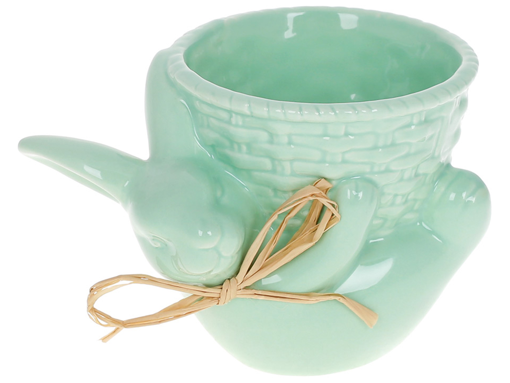 Кашпо Кролик с корзиной, 14,5см, цвет - зеленый