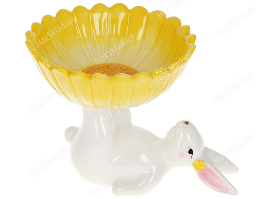 Фруктовница керамическая Кролик с цветком, 20см, цвет – желтый