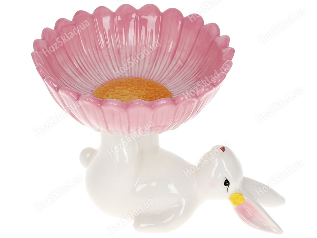 Фруктівниця керамічна Кролик з квіткою, 20см, колір – рожевий