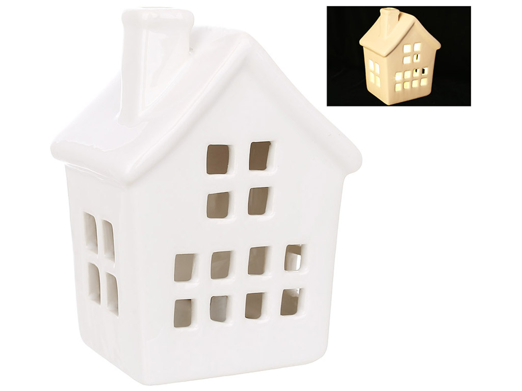 Керамический домик с LED подсветкой, 7x6x10см, цвет - белый