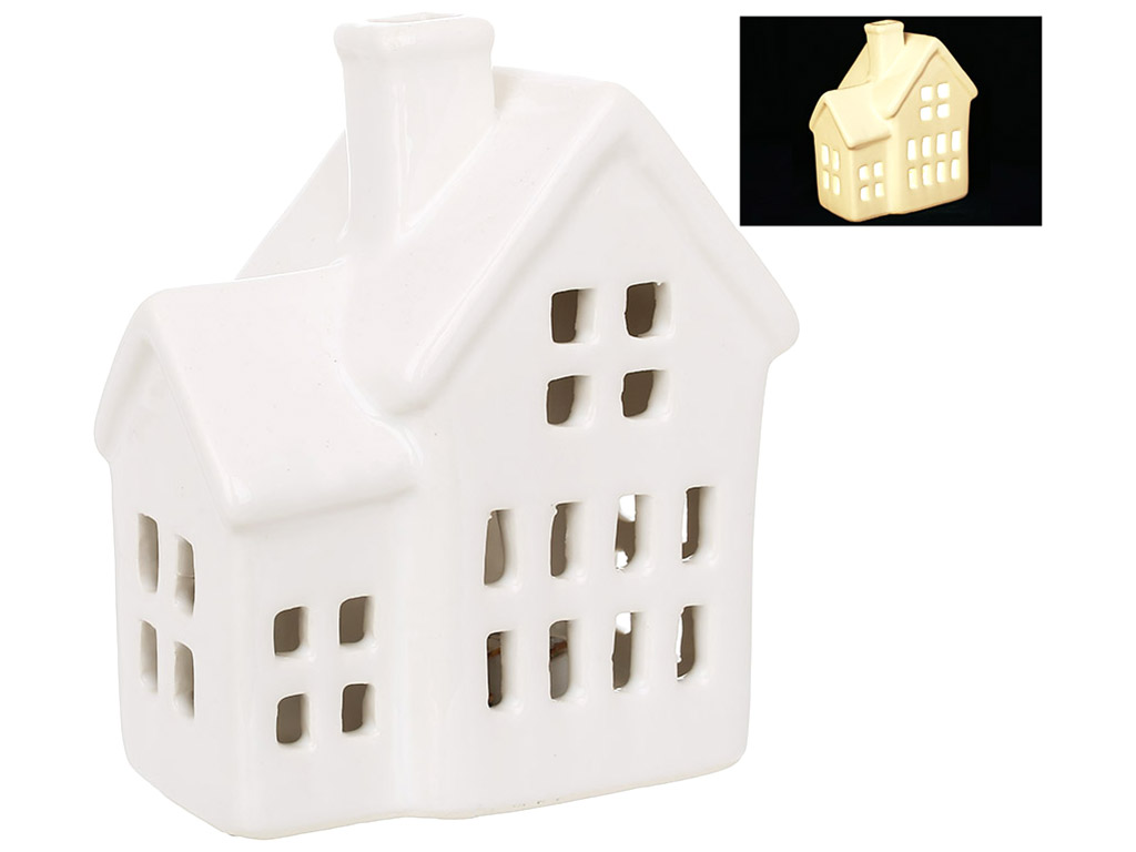 Керамический домик с LED подсветкой, 8,5x5,5x10см, цвет - белый