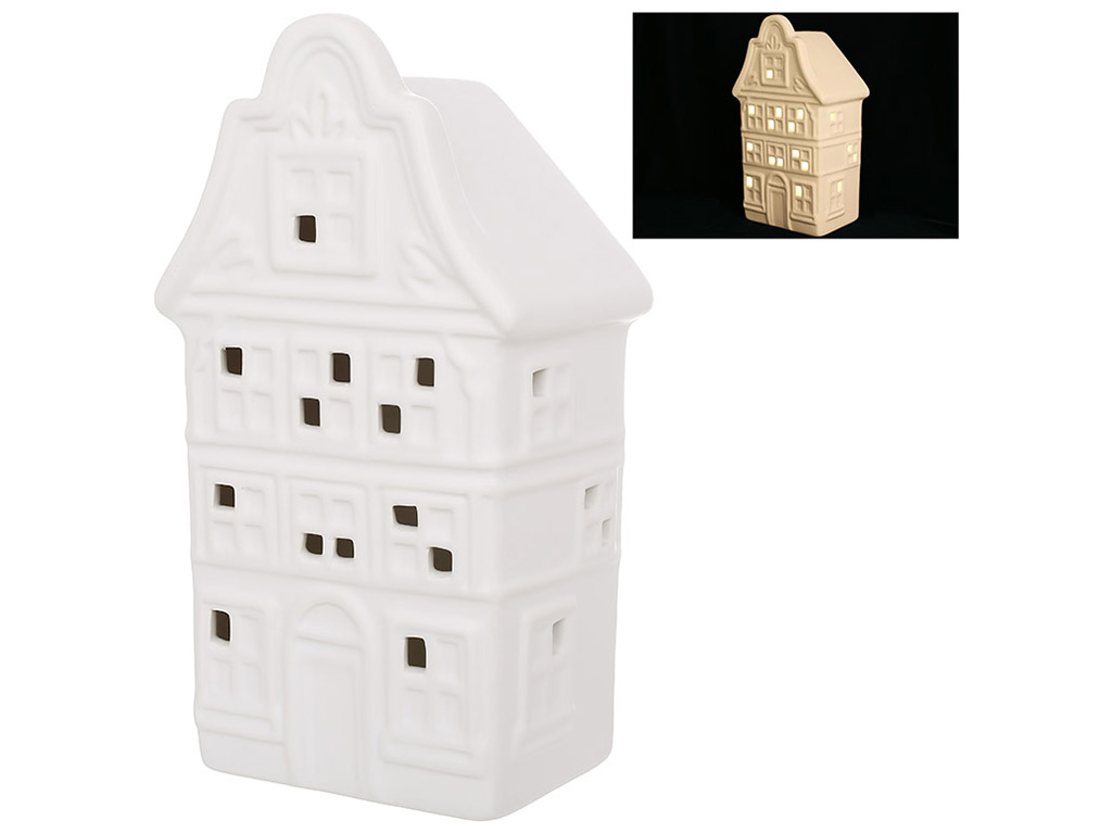 Керамічний будиночок з LED підсвічуванням, 10,4x7,6x19см, колір - білий матовий