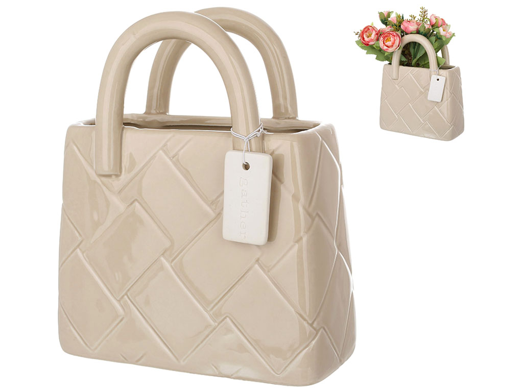 Ваза керамическая Сумочка, 15,5x7x18см, цвет - бежевый