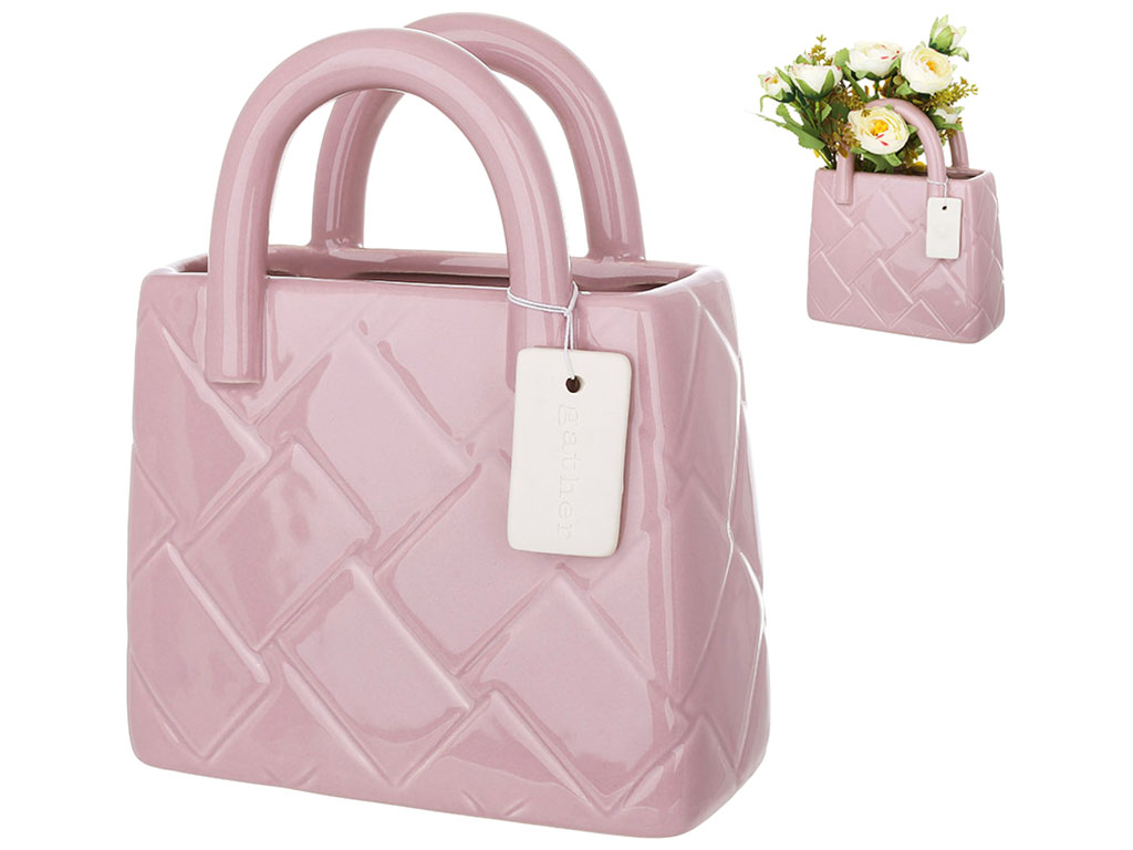 Ваза керамічна Сумочка, 15,5x7x18см, колір - пудровий