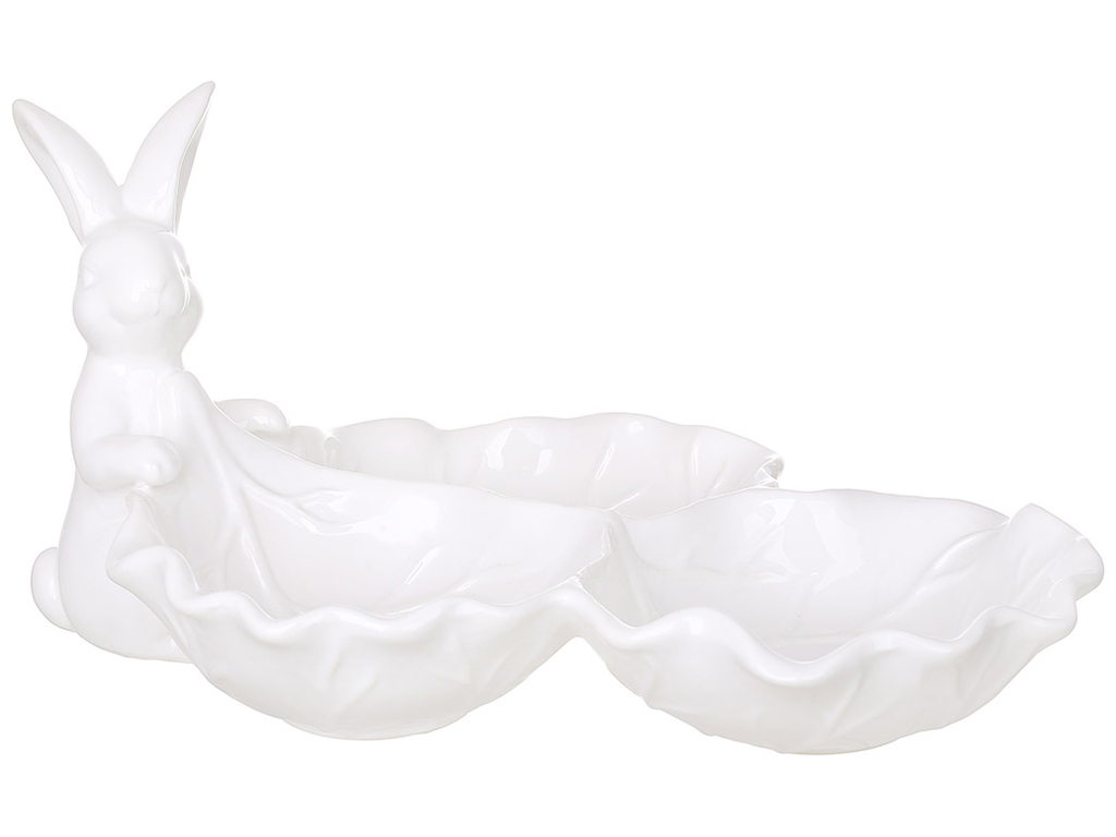 Менажница керамическая Зайка с капустой, 29,9х20,5х14,5см, цвет - белый