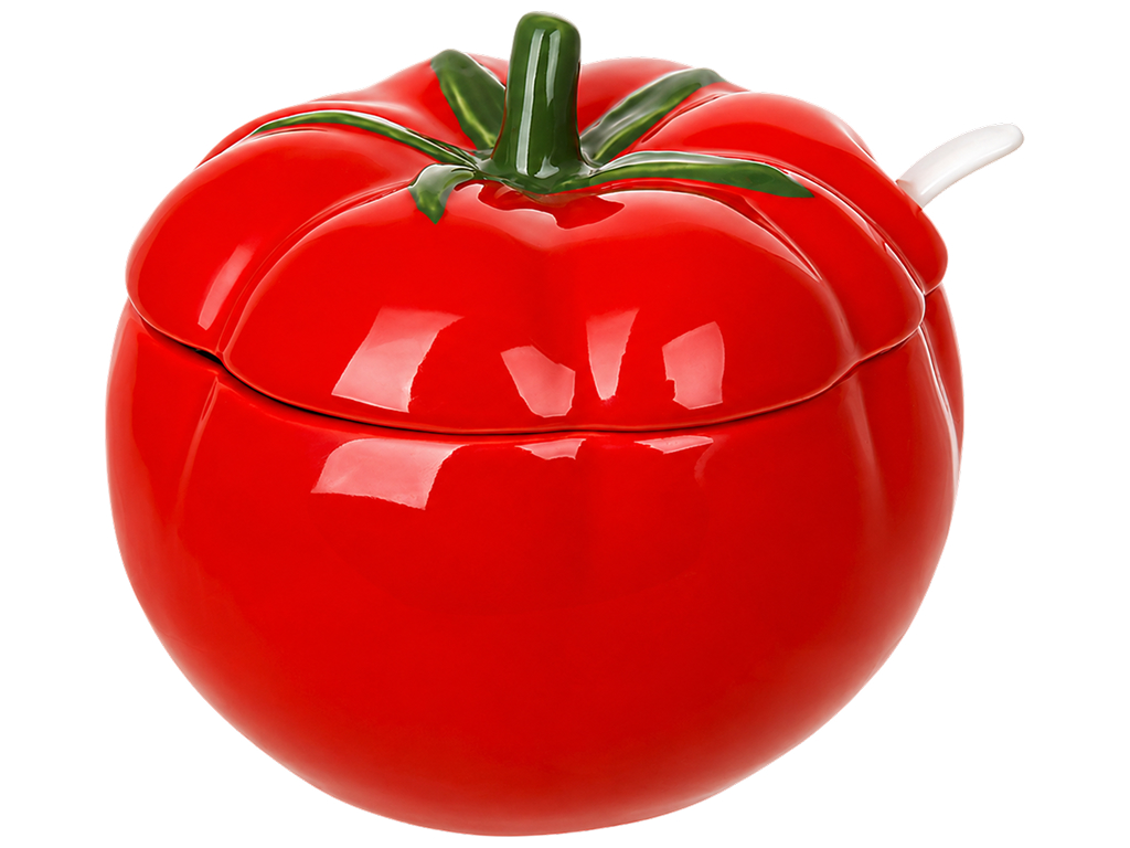 Цукорниця керамічна Tomato з кришкою та ложкою, червона, 600 мл, 13,3×12,7×11,8 см