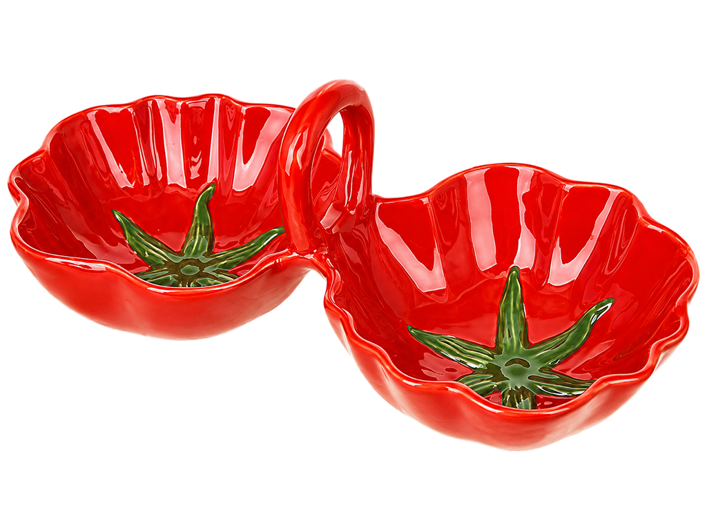 Мінажниця керамічна Tomato, 2 секції, червона, 25×12×9,4 см