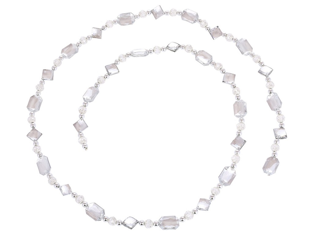 Гирлянда с бусинами и гранеными кристаллами, пластик, 1,8х148см, цвет серебро