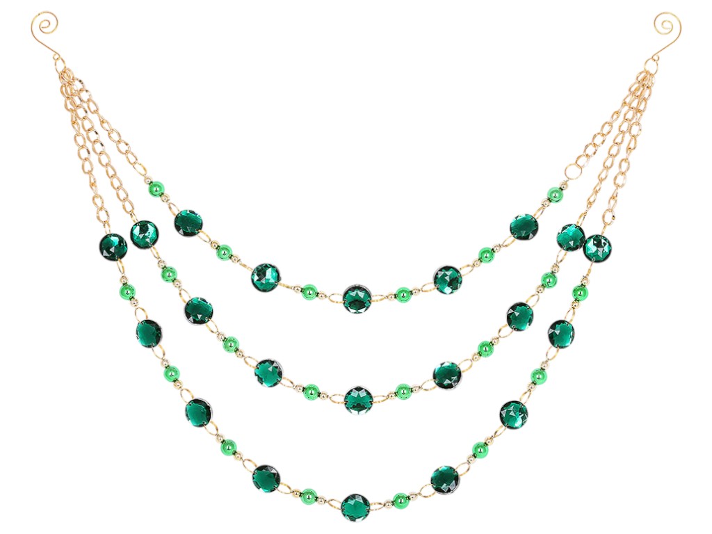 Гірлянда трирівнева з намистинами та гранованими кристалами, пластик, 71см, колір смарагдовий