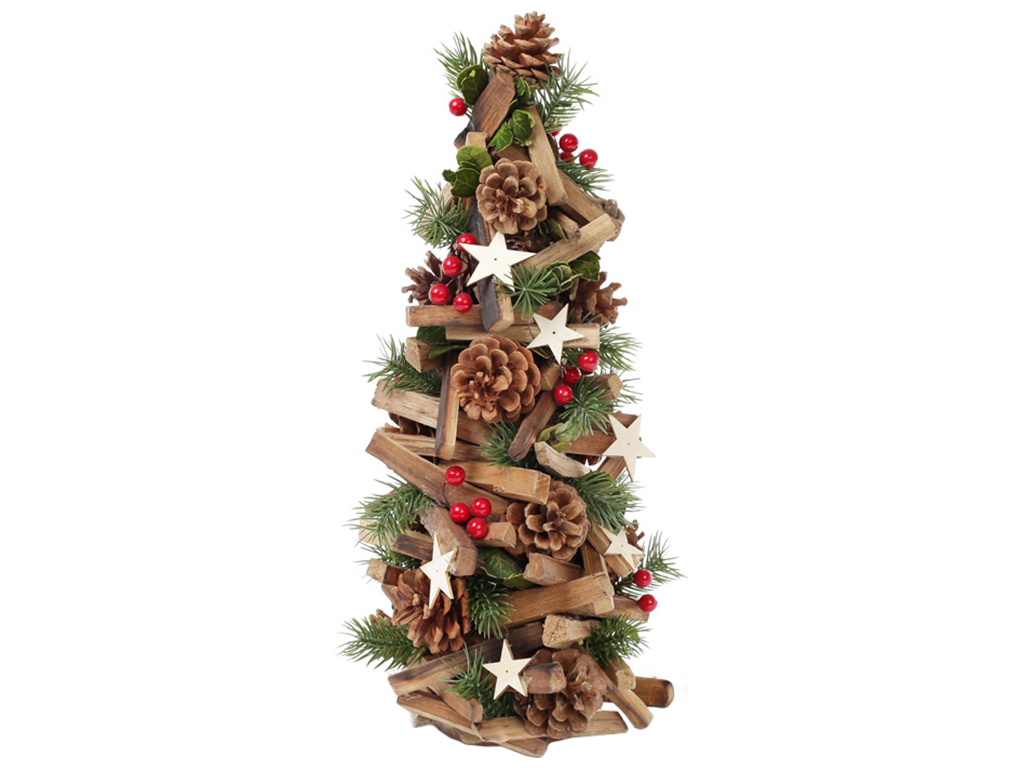 Ялинка з декором із шишок, ягід та зірок, 48см