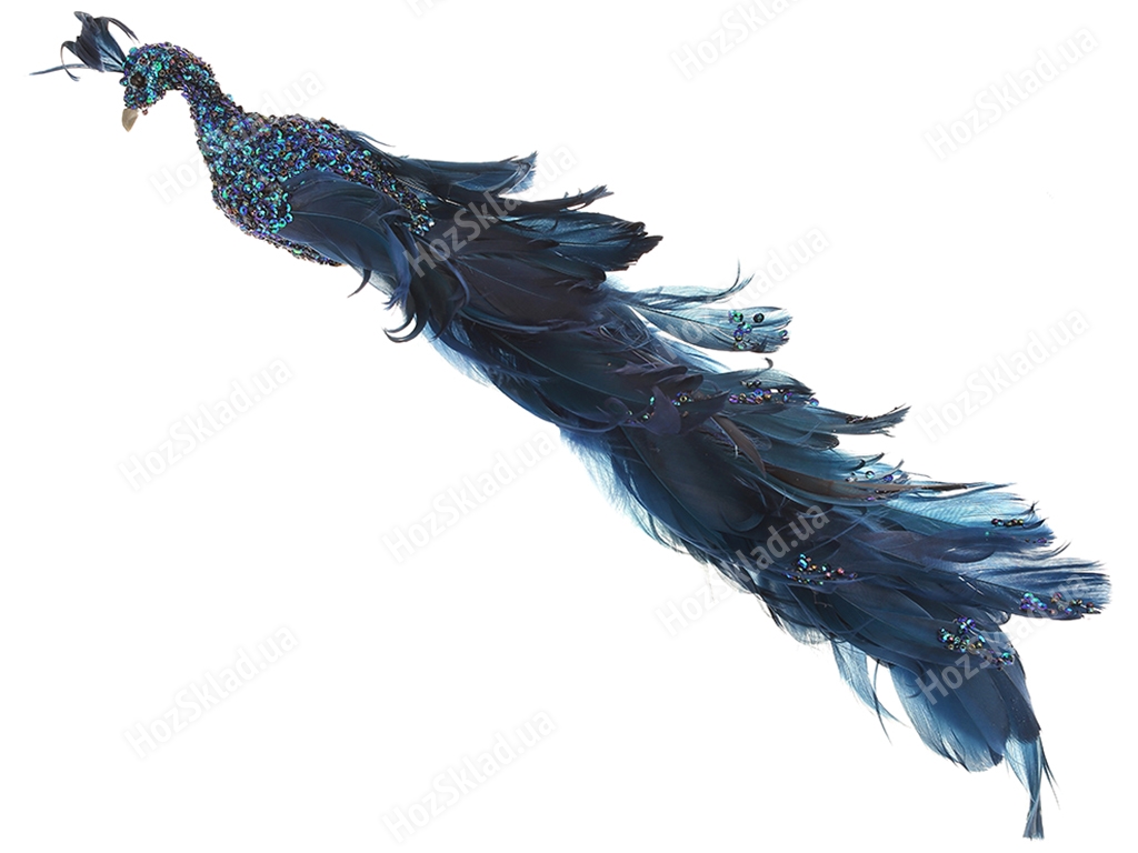 Декоративная птица с клипсой Павлин, 40см, цвет - синий