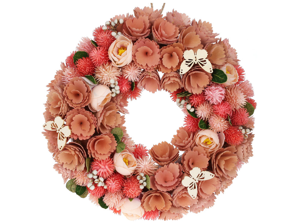 Декоративный пасхальный венок, 34см, цвет - персиковый