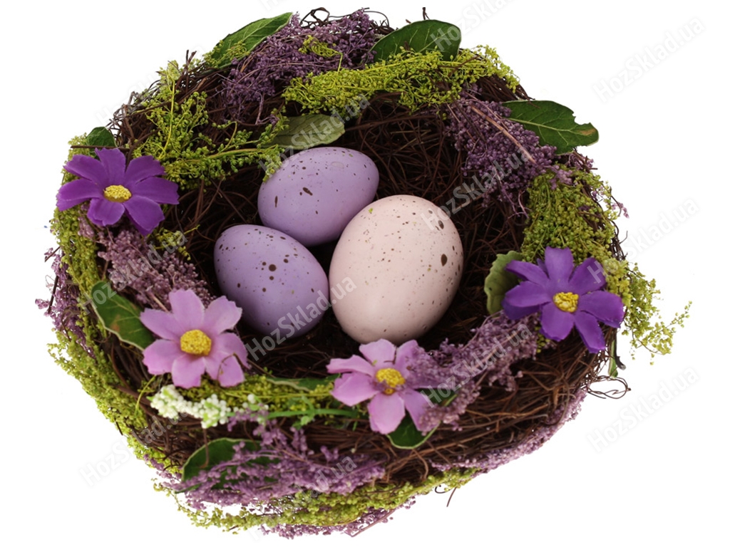 Декор пасхальный Гнездо, 16см, цвет - фиолет