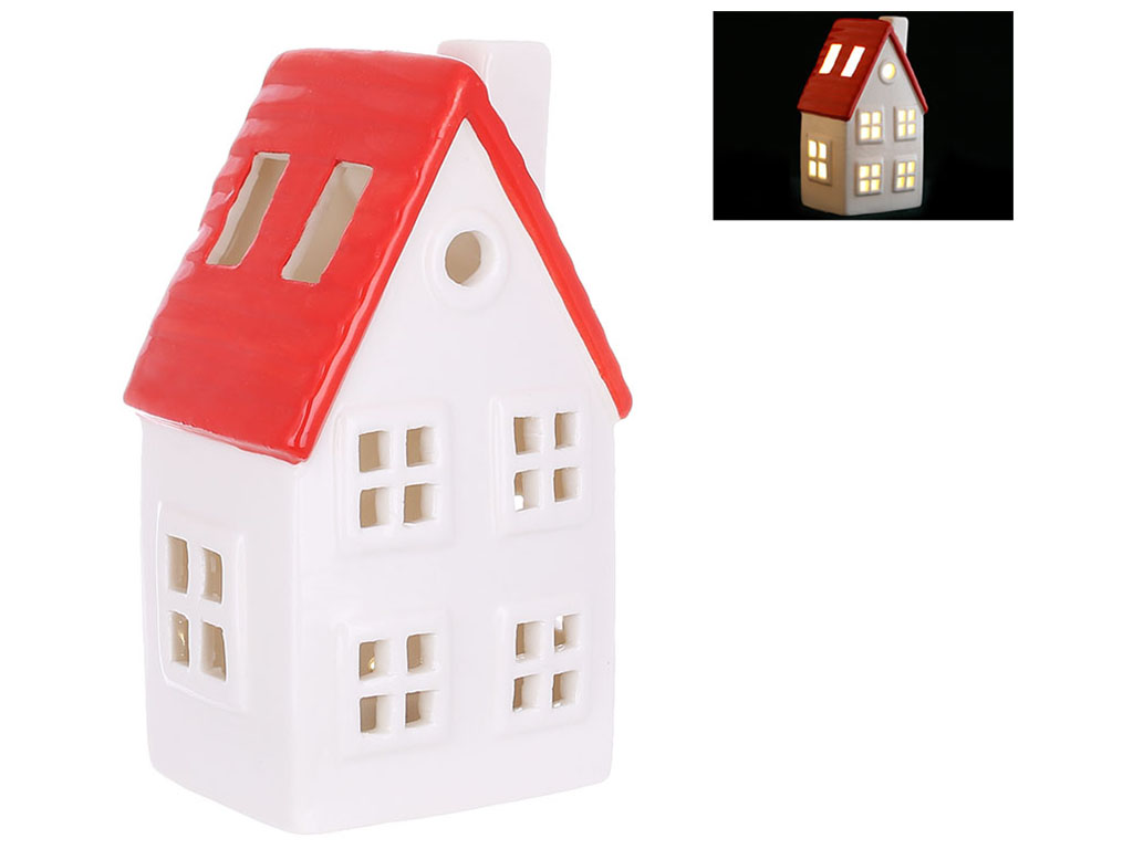 Декоративний Будинок з підсвічуванням LED, 7,7x6,2x13,5см, колір - білий з червоним
