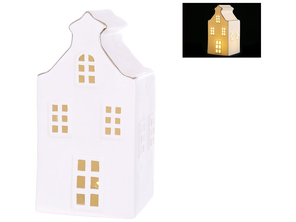 Декоративный Дом с LED подсветкой, 9x8x17,5см, цвет - белый матовый