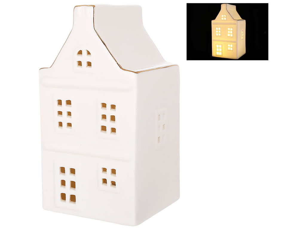 Декоративный Дом с LED подсветкой, 8x9x16,5см, цвет - белый матовый