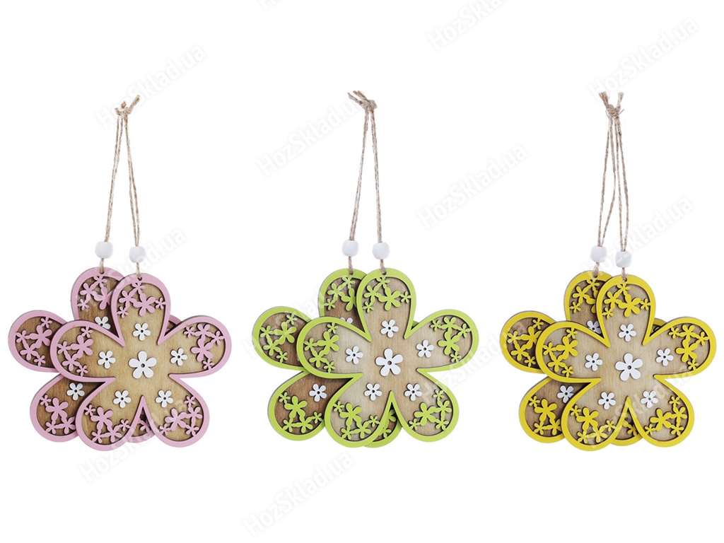 Набор пасхальных украшений на подвесе Цветок, 10см, 3 дизайна (цена за набор 2шт)
