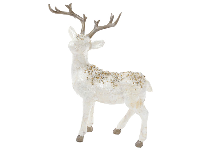 Декоративная фигура под елку Олень с декором из блесток и бисера, 42см, цвет - белый перламутр