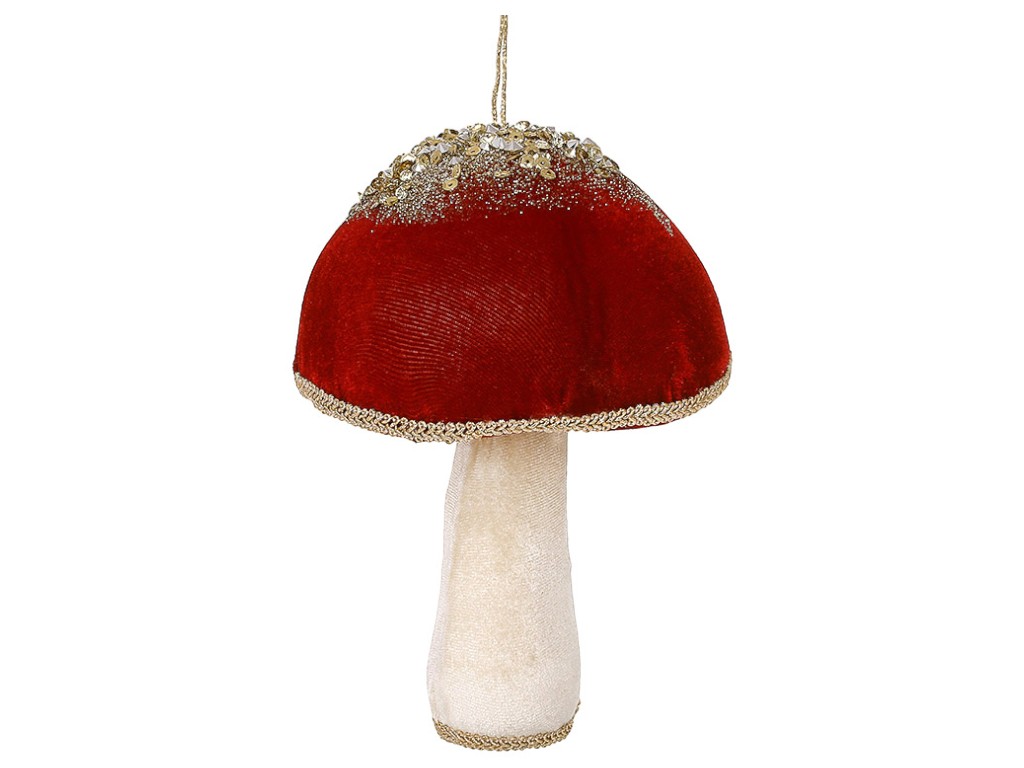 Подвеска мягкая Гриб с декором из паеток, пенопласт, ткань, 17х12см, цвет красный