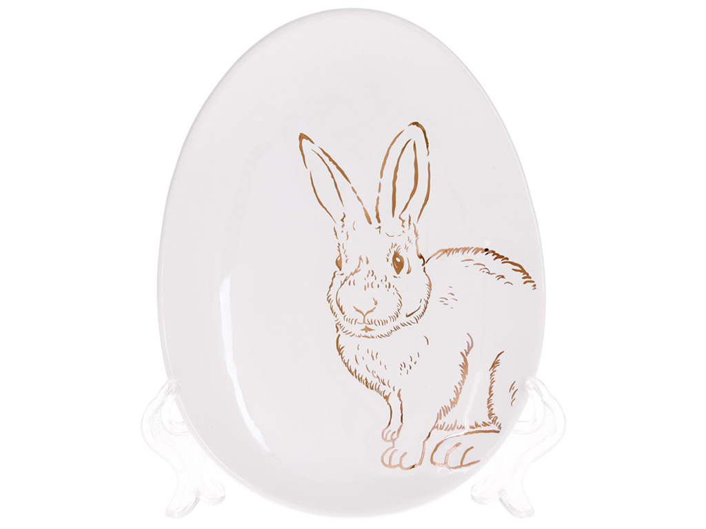 Блюдо керамическое овальное с рисунком Bunny, 16,5см, цвет – белый с золотом