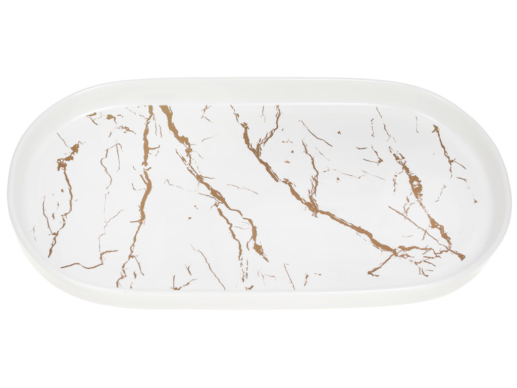 Блюдо порцелянове овальне Мармурова Розкіш, 30см, колір - білий із золотом
