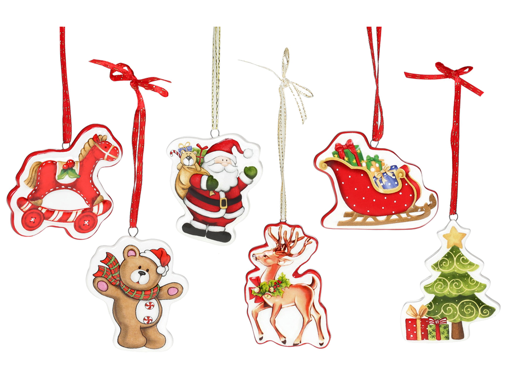 Керамічна підвіска на ялинку з двостороннім малюнком, 7,9х4,8х1см, 6 дизайнів