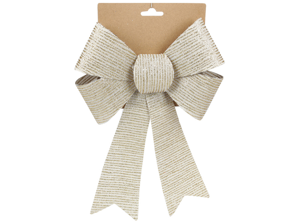 Бант декоративный, 16х25см, цвет - шампань с глиттерной полоской