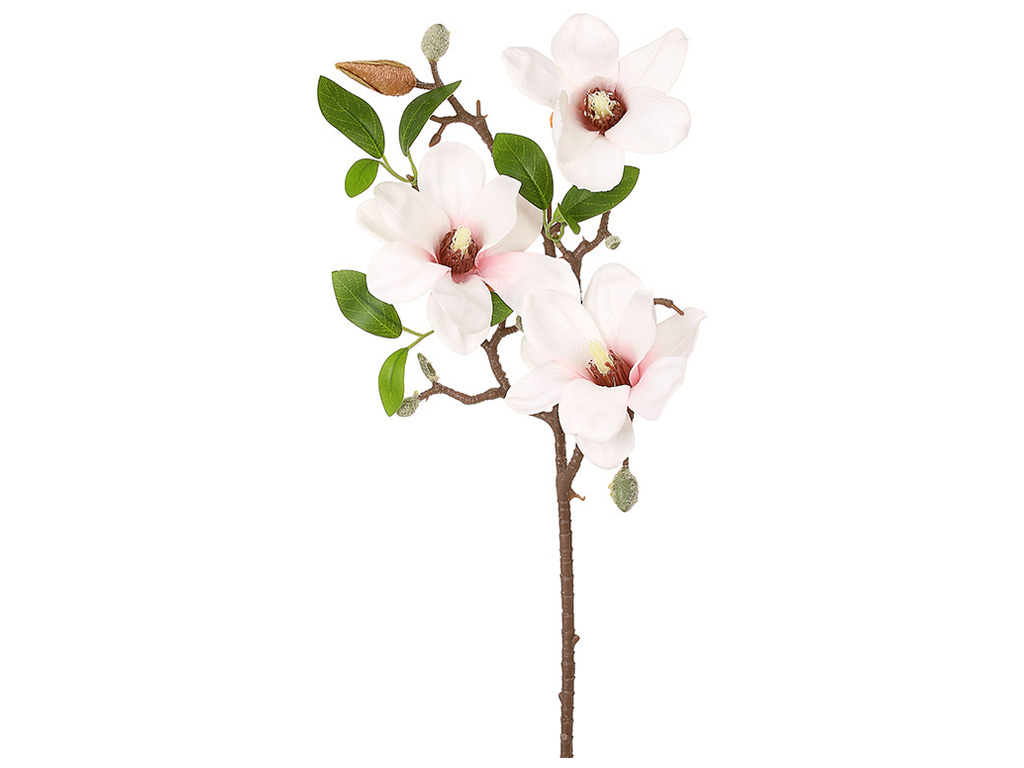 Магнолія штучна декоративна на стеблі х3 бутони, колір рожевий, 66см