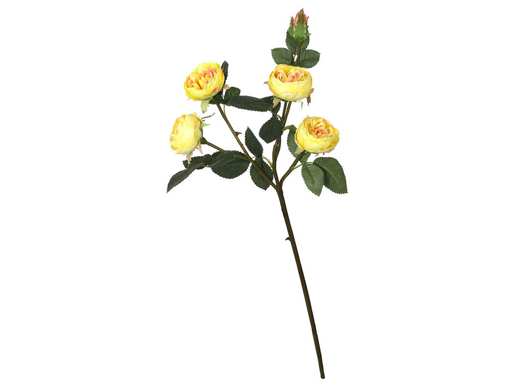 Гілка троянди декоративна, колір-жовтий, 53см