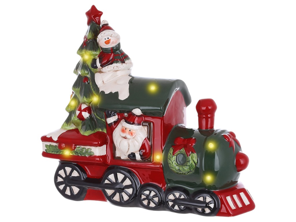 Фигурка декоративная Паровоз с LED-подсветкой, керамика, 28×11,1×26см, цвет красный