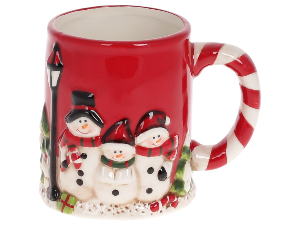 Чашка керамическая Трио снеговиков, 525мл, 13,4×10×10,3см, цвет красный