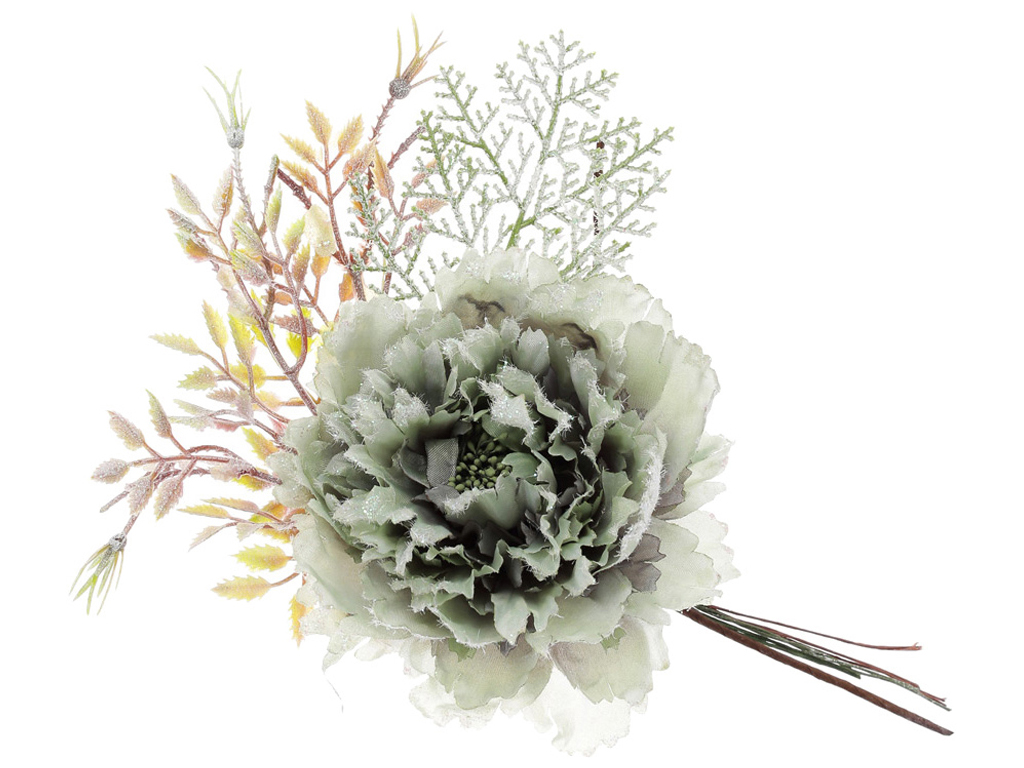 Искусственный декоративный цветок Пион, 18см, цвет - зеленый морской