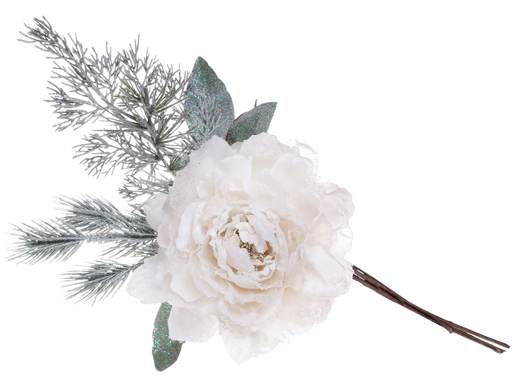 Декоративна штучна квітка Півонія, 15х41см, колір - білий