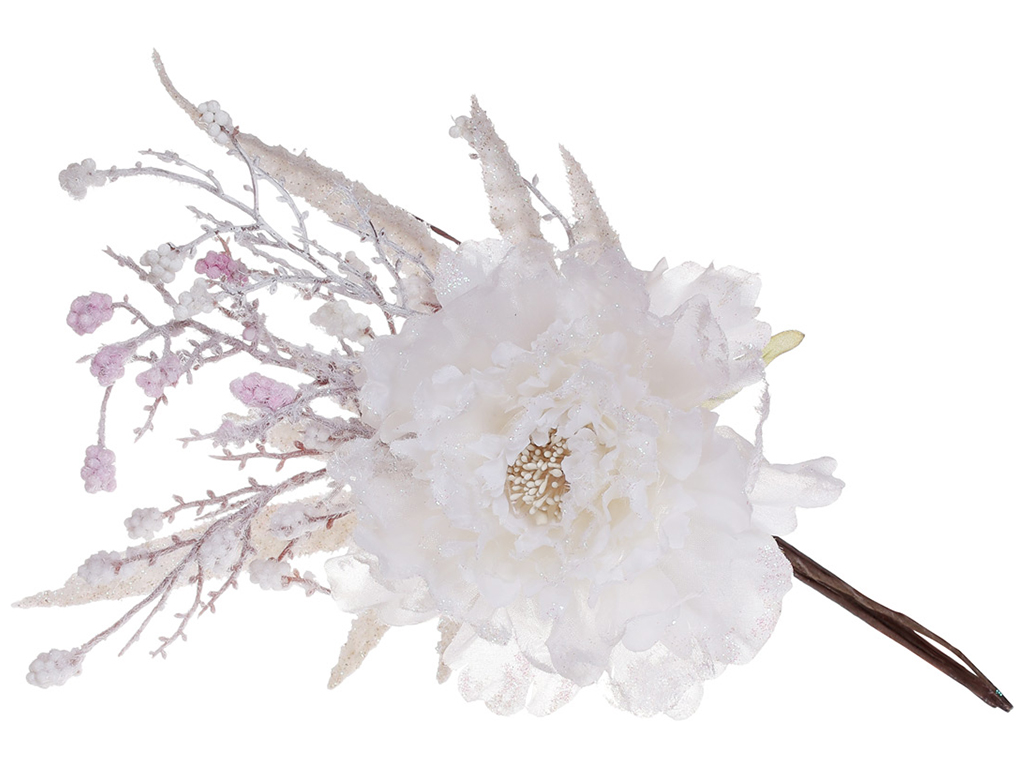 Декоративный искусственный цветок Пион, 13х30см, цвет - ванильный крем