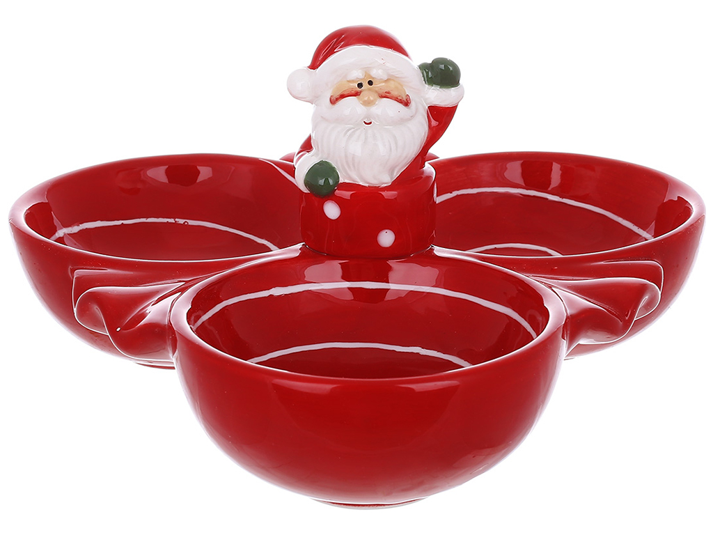 Менажница керамическая с объемной фигурой Санта, 23х23х11см, цвет - красный