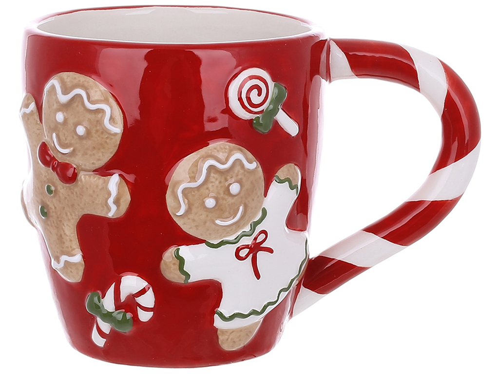 Кружка керамическая Веселые пряники 400мл, цвет - красный с белым