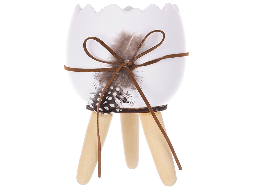 Кашпо керамическое на деревянных ножках, 19,5см, цвет – белый матовый