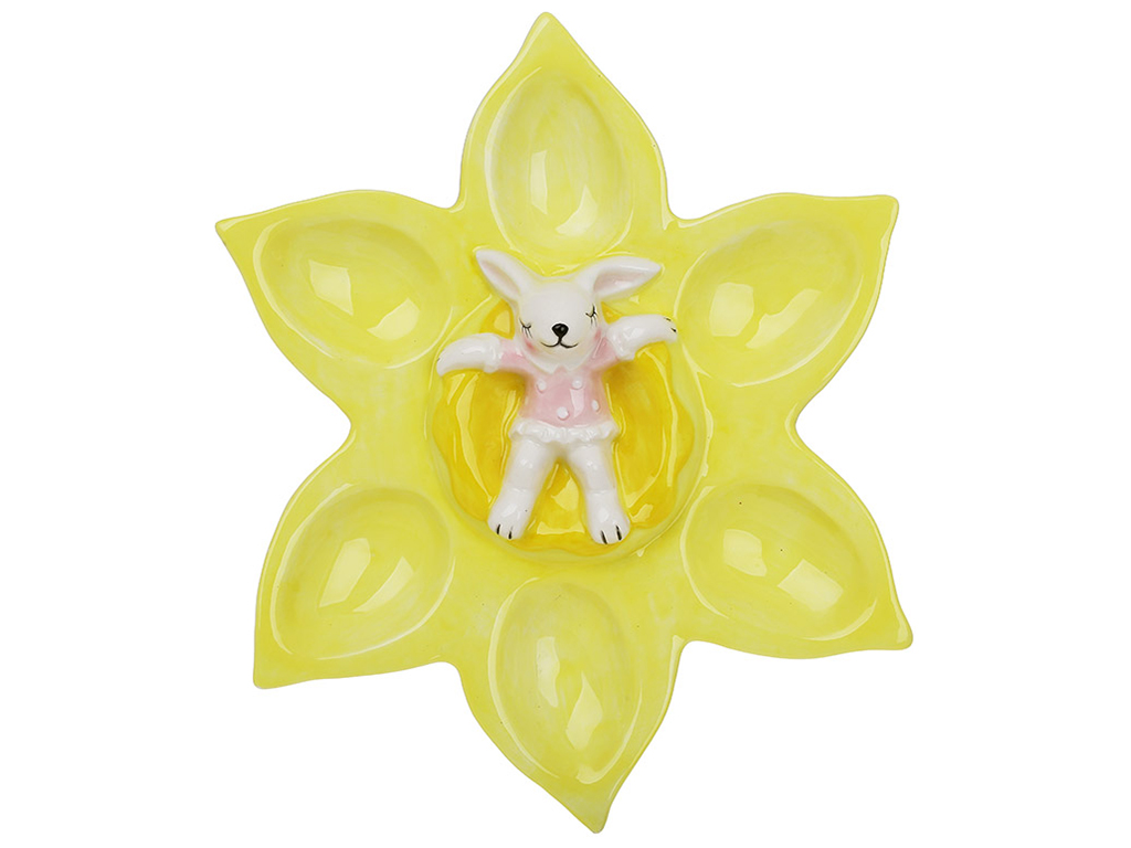Подставка для 6-ти яиц Цветок с зайчиком, 22,1х20,3х4,7см, цвет - желтый