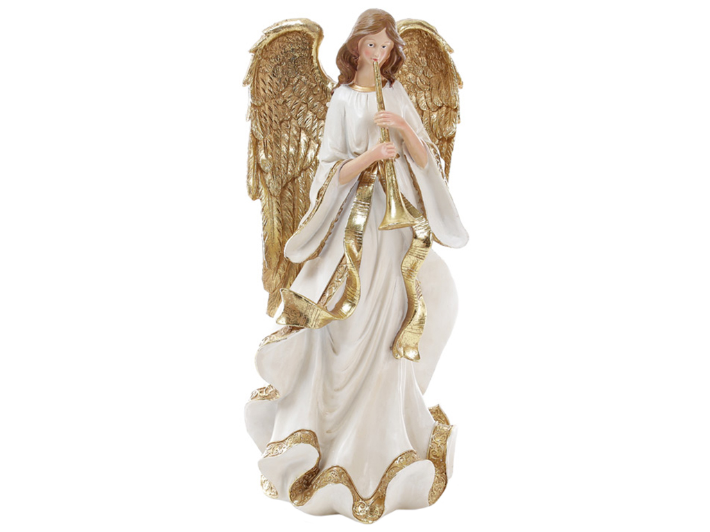 Декоративная фигура Трубящий Ангел, 38см, цвет - золото с белым