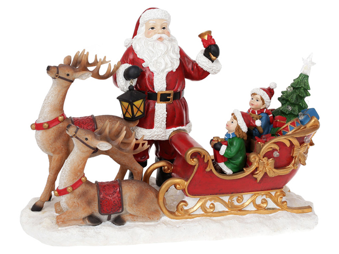 Декоративна новорічна композиція з LED підсвічуванням Сани Санти, 39см