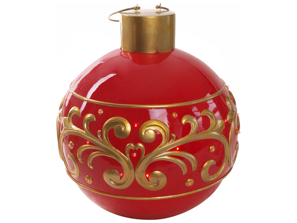 Декоративная напольная фигура с LED подсветкой Ёлочный шар, 64см, цвет - красный с золотым узором