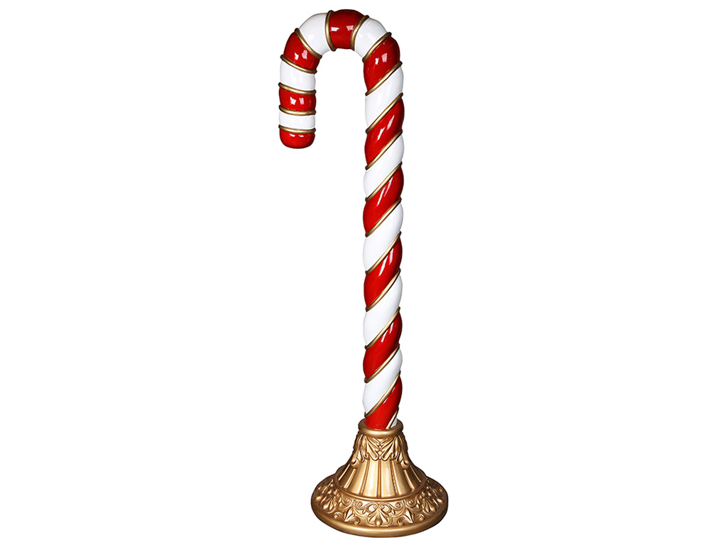 Декоративна фігура Льодяник карамельний Посох, 42x34x122см, колір - червоно-білий із золотом