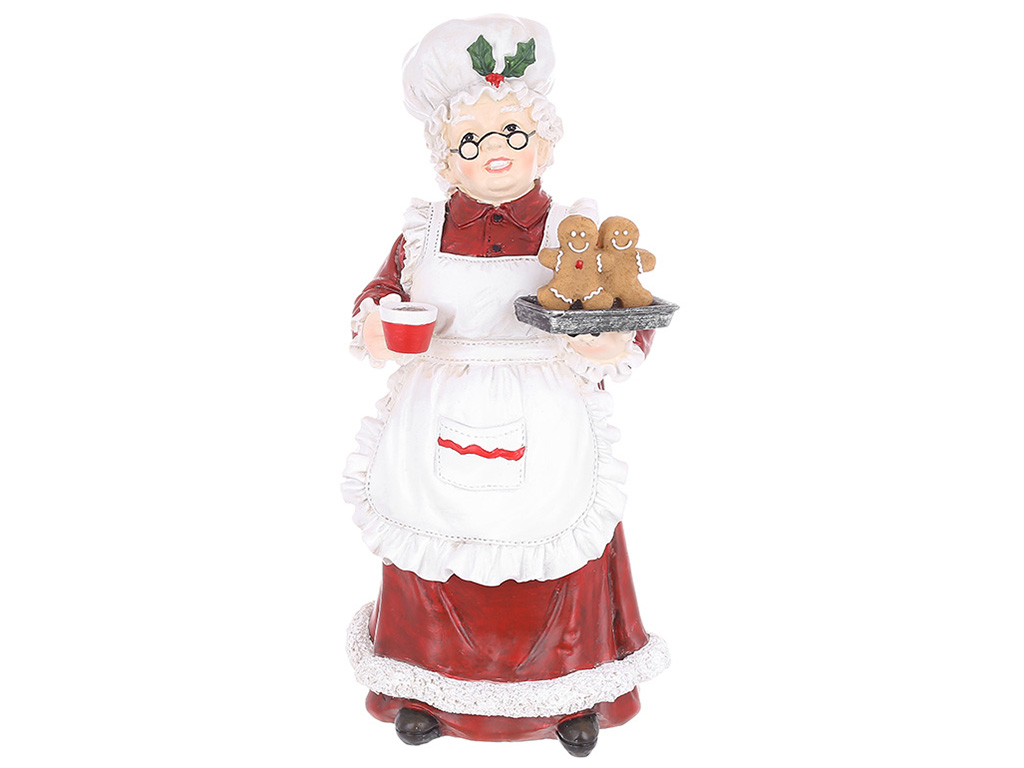 Декоративная фигура Миссис Санта-Клаус с пряниками, 14,5x13,5x30см, цвет - красный с белым