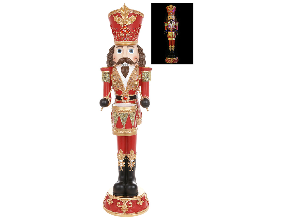 Декоративная фигура с LED подсветкой Щелкунчик, 23x25x91,5см, цвет - красный с золотом