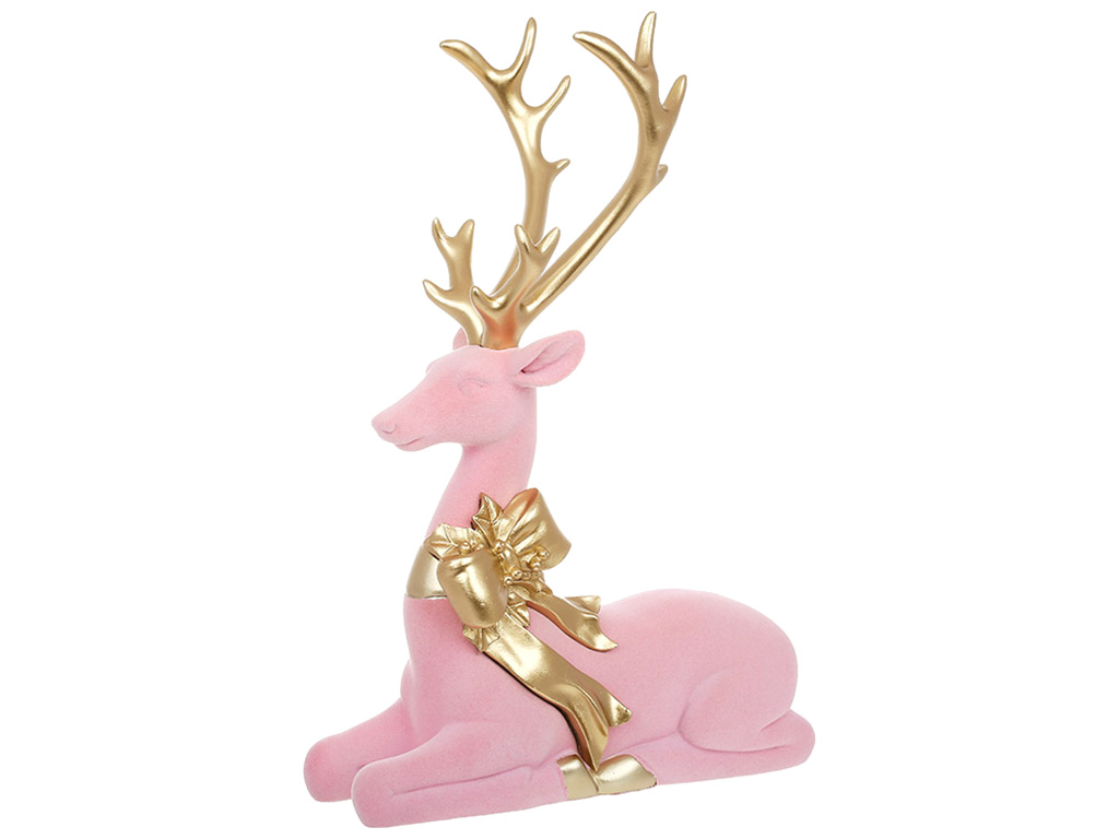Декоративная фигура Олень с бархатным напылением, 27x11x38,5см, цвет - розовый с золотом