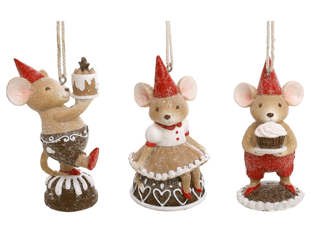 Підвіска декоративна Мишка, полістоун, 7,5×9×11см, колір коричневий, 3 дизайни (ціна за 1шт)